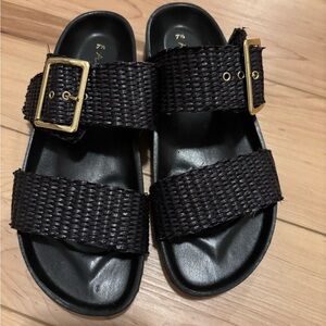 A. Giannetti Black Woven Slides with Gold Accents